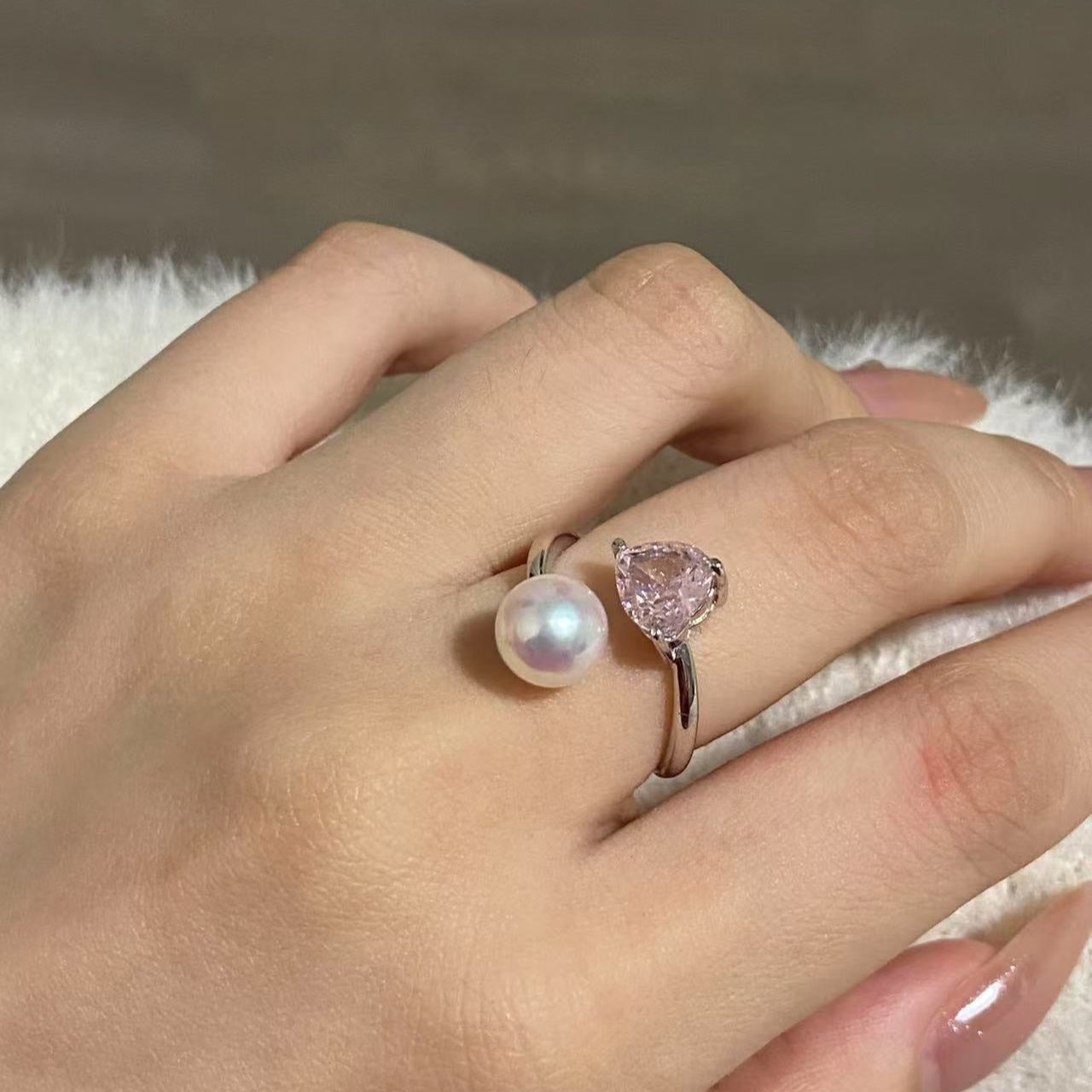 Pink Heart Akoya Pearl Ring ARS7800