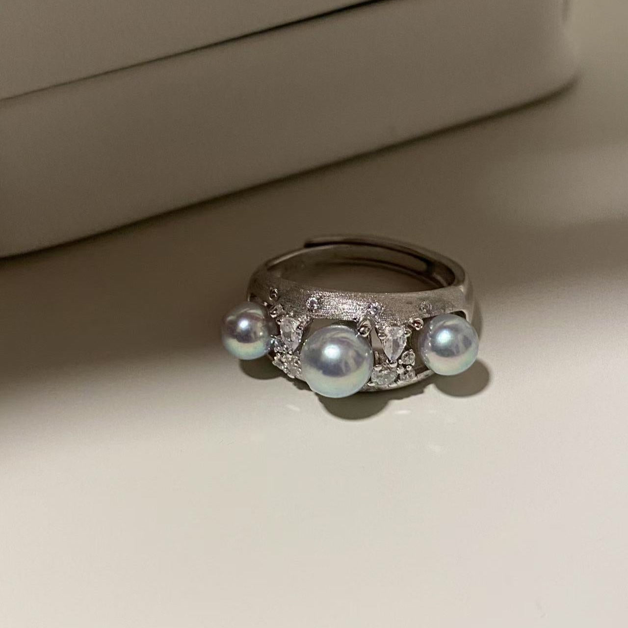 Matte Brushed Akoya Grey Pearl Ring AGRS5600