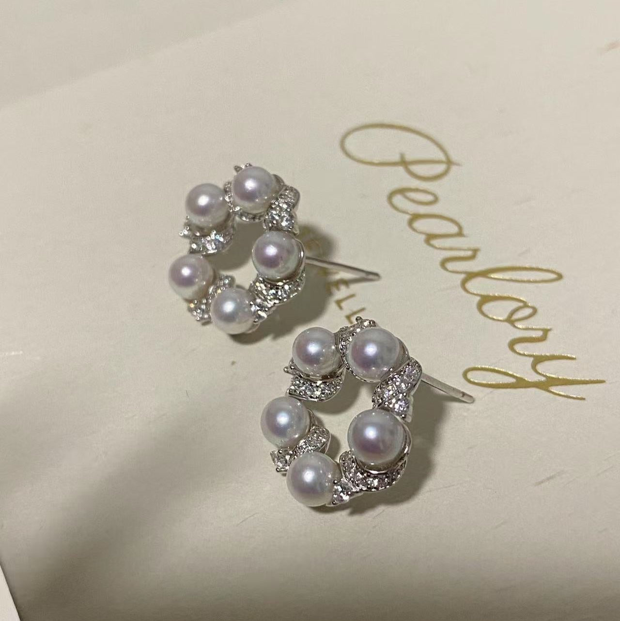 4.5-5mm Floral Wreath Aurora Freshwater Pearl Stud Earrings