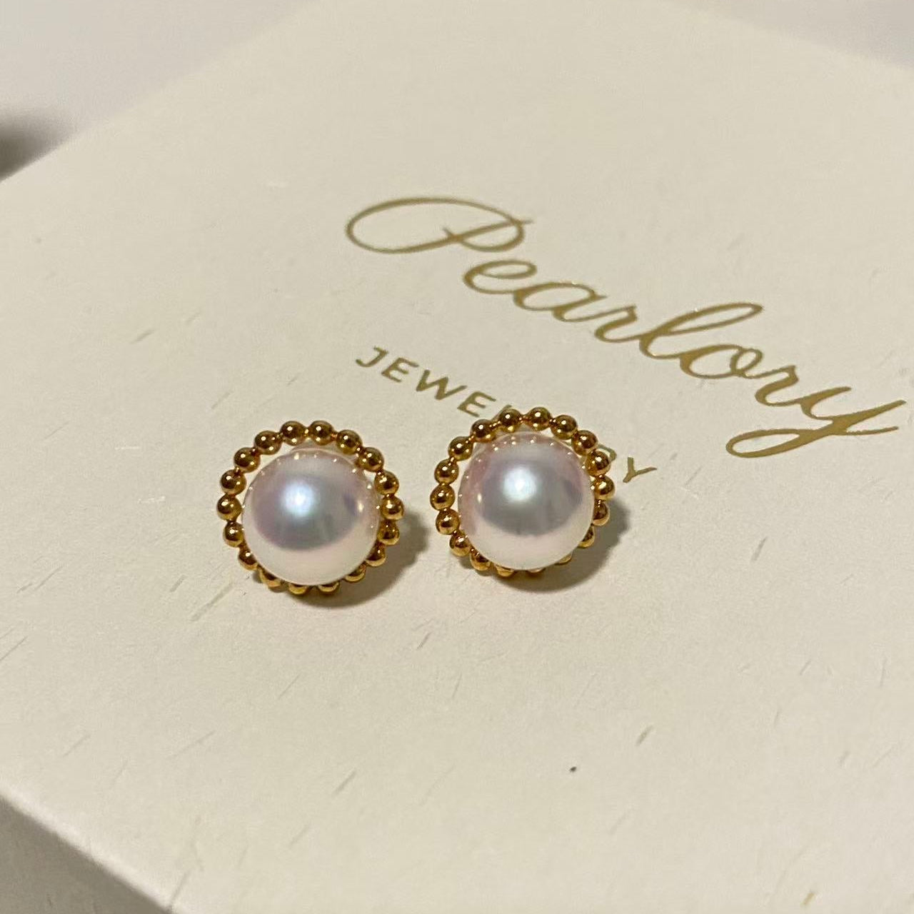 18K Yellow Gold Akoya Sunflower Stud Earrings