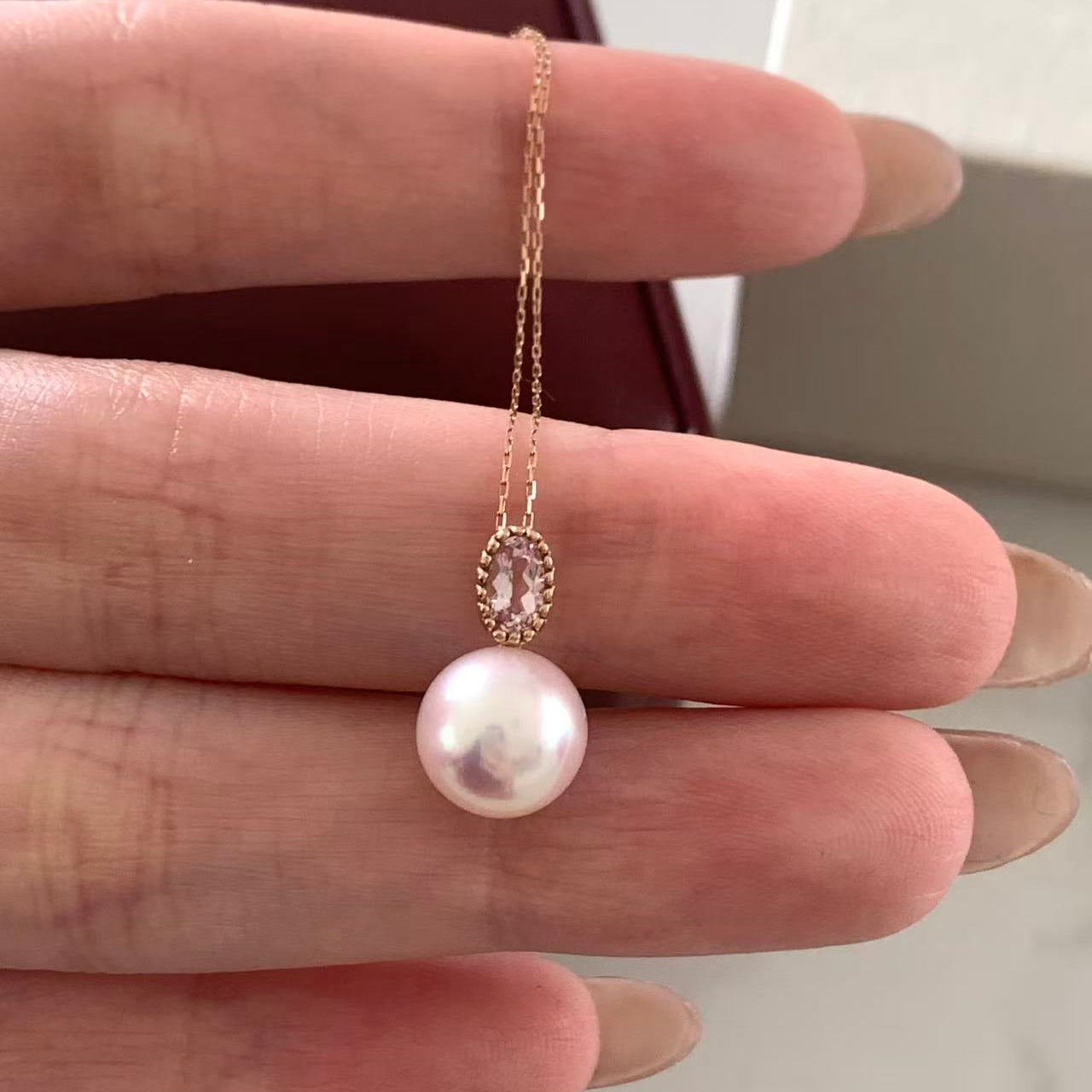 18K Gold Pink Sapphire Akoya Necklace
