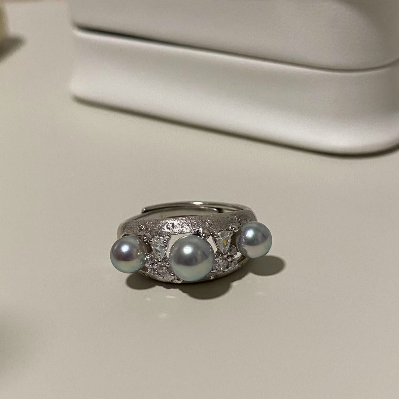 Matte Brushed Akoya Grey Pearl Ring AGRS5600