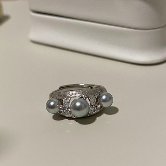 Matte Brushed Akoya Grey Pearl Ring AGRS5600