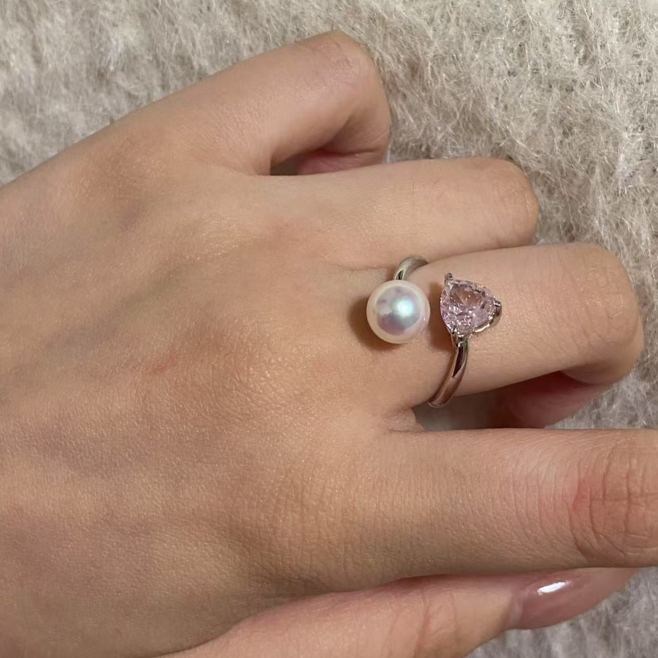 Pink Heart Akoya Pearl Ring ARS7800
