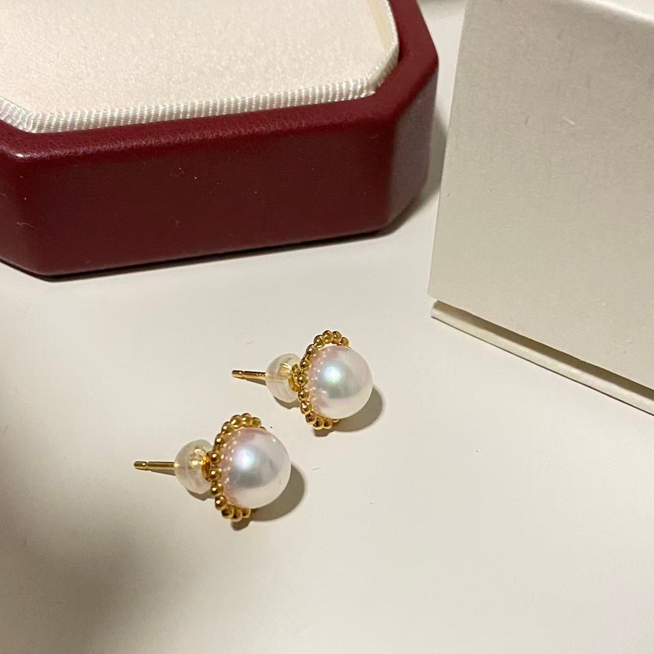 18K Yellow Gold Akoya Sunflower Stud Earrings