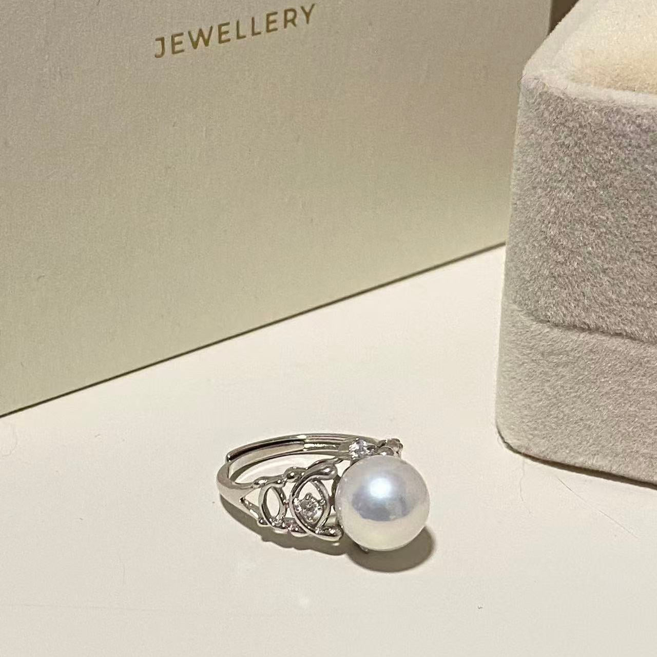 9-10mm Vintage-Style Freshwater Pearl Ring - Silver