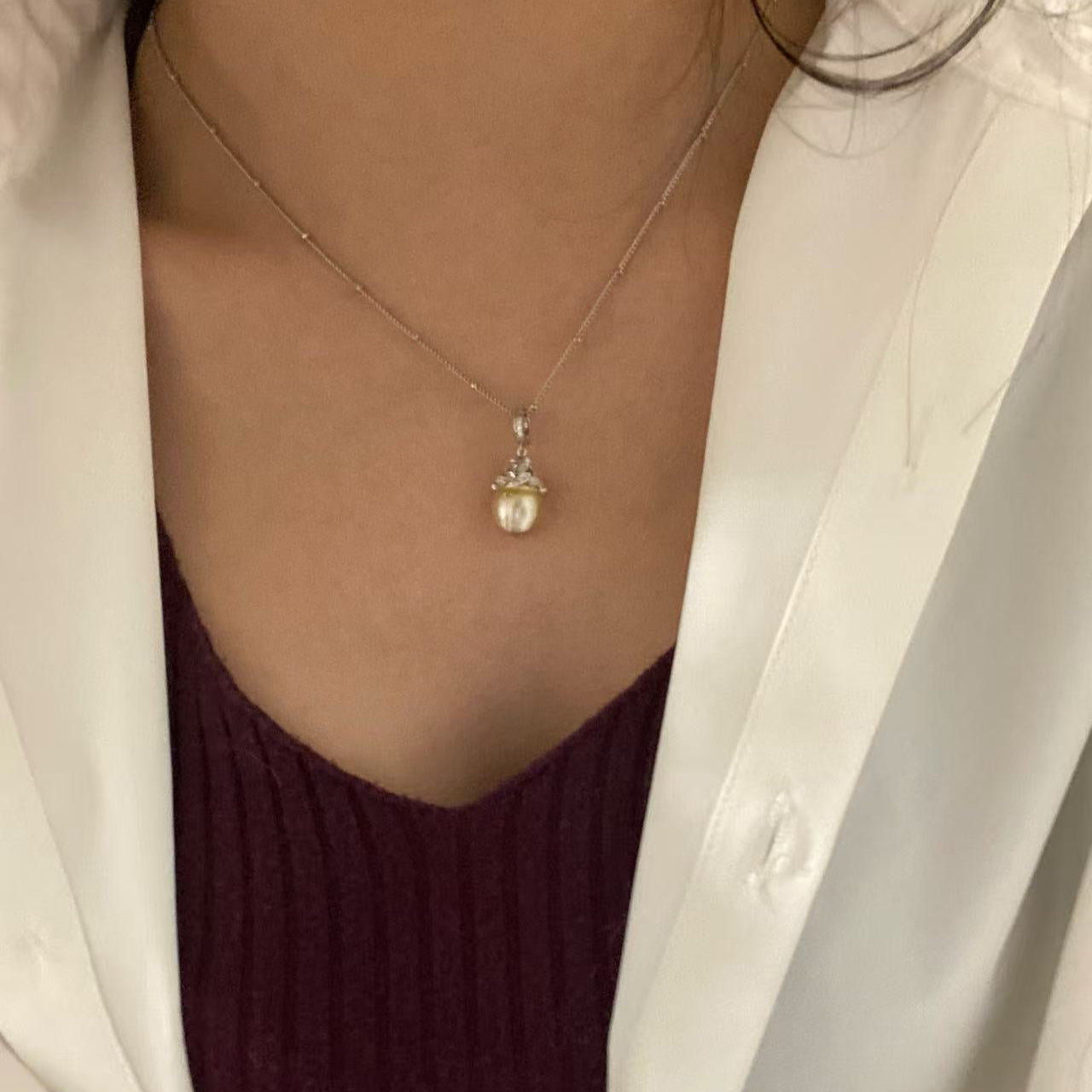 11-12mm Mini Straw Hat South Sea Golden Pearl Necklace