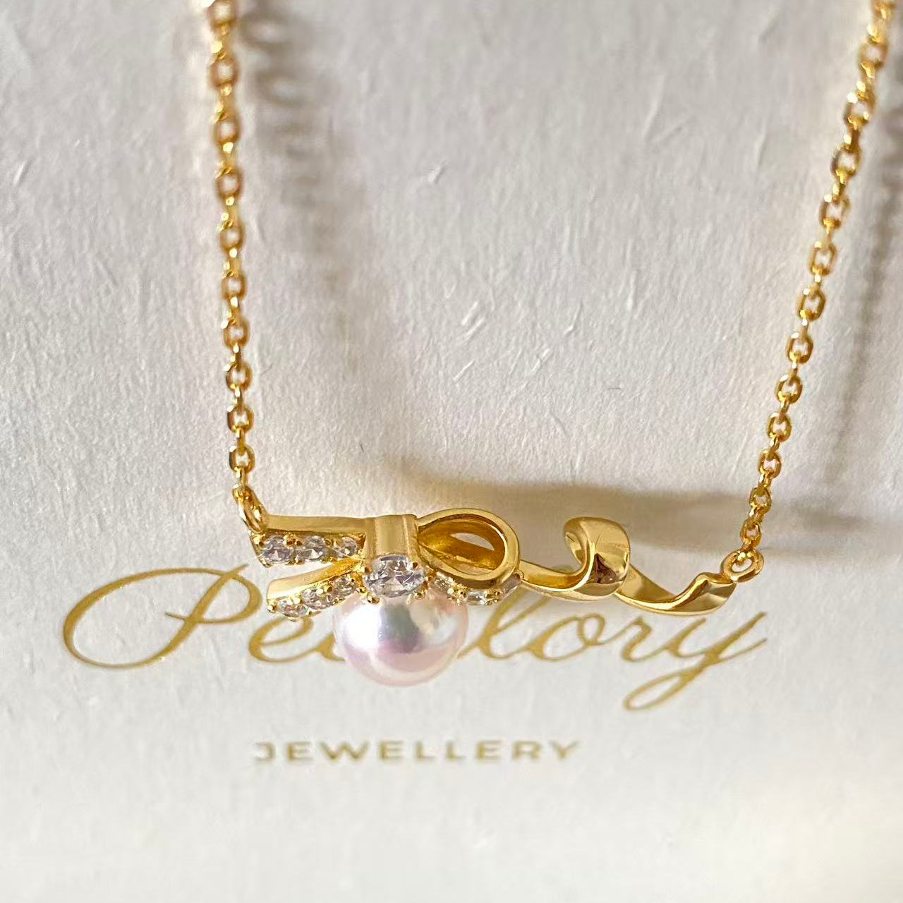 8mm Golden Bow Akoya Pearl Necklace