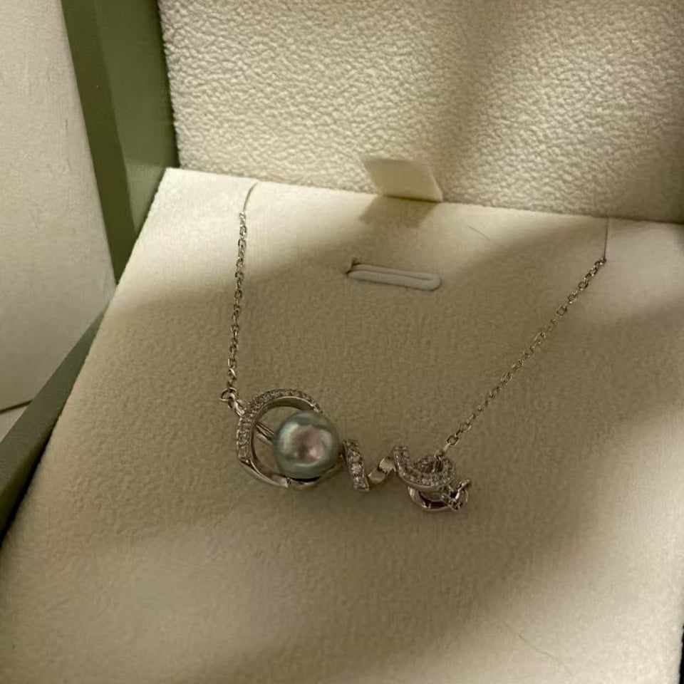 “Love“ Akoya Gray Pearl Necklace AGNS7580