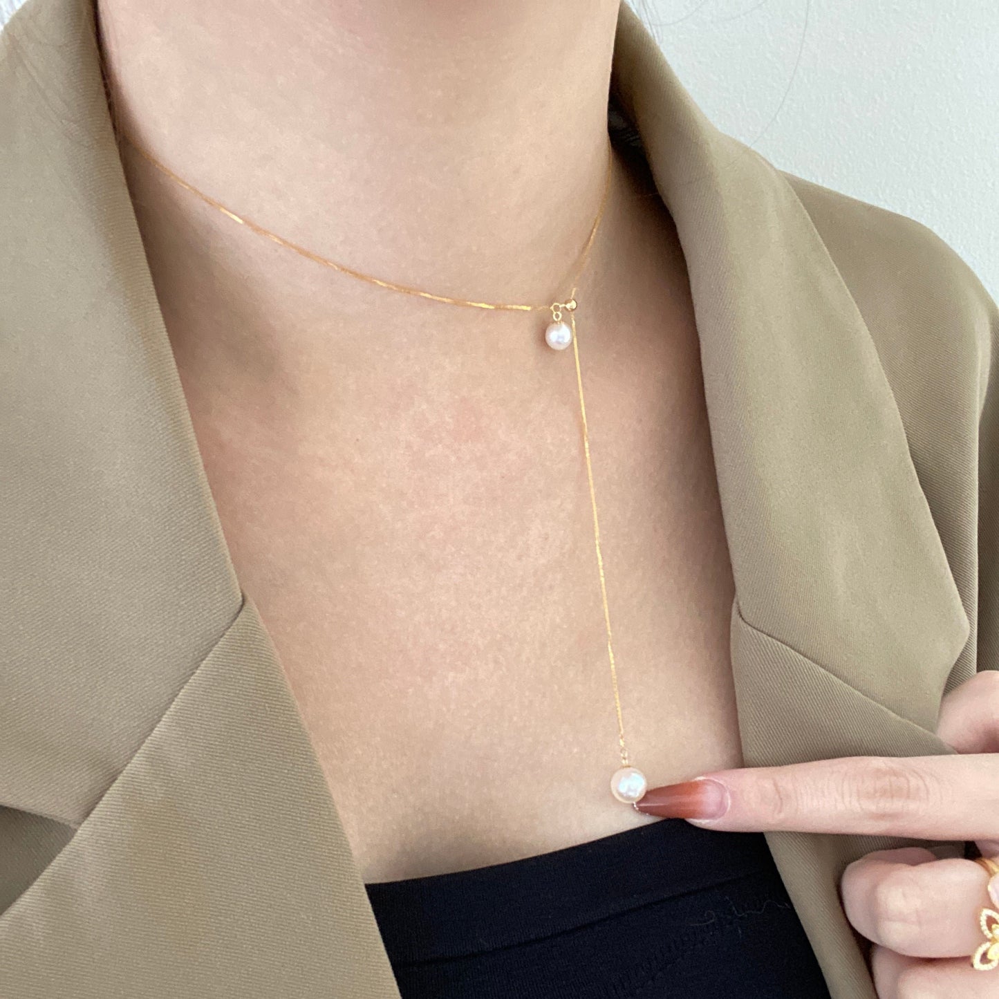 Double Akoya Pearl Y Style Necklace AN18K0685