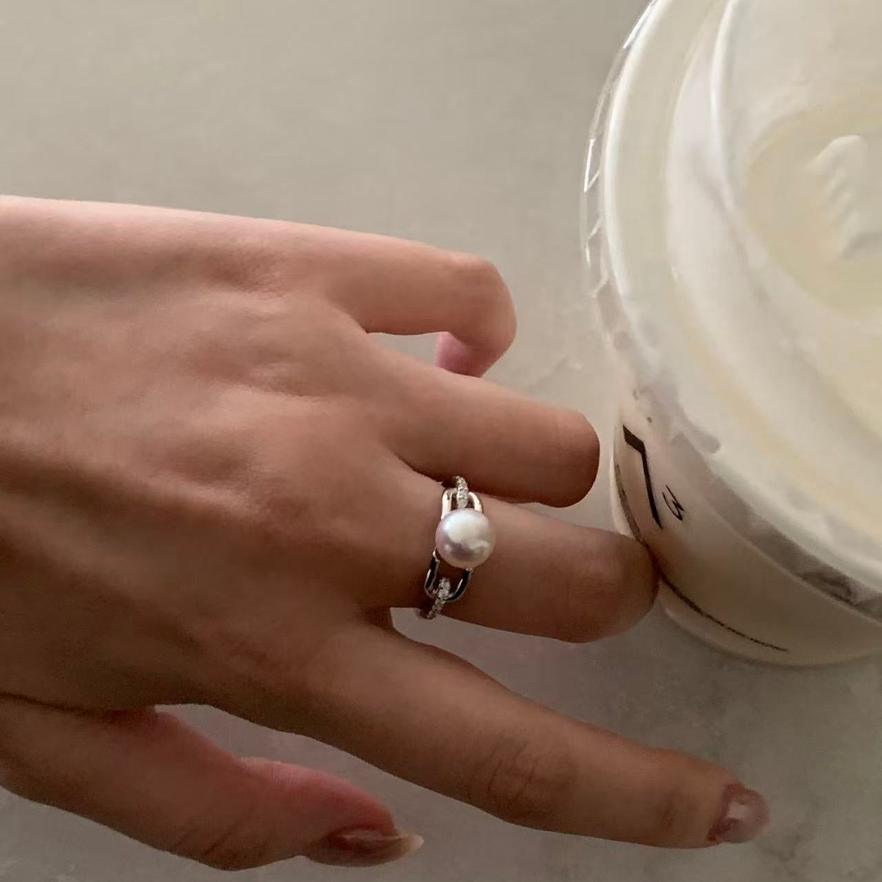 Aurora Paperclip Akoya Pearl Ring