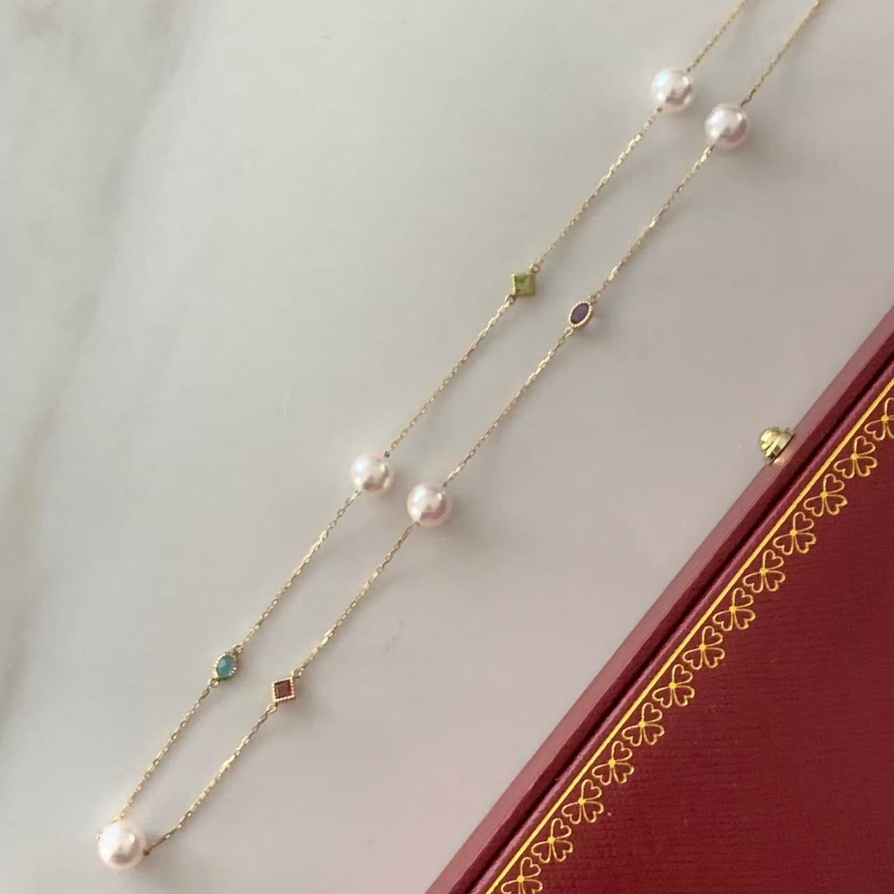 18K Gold Multi-Gemstone Akoya Pearl Starry Necklace