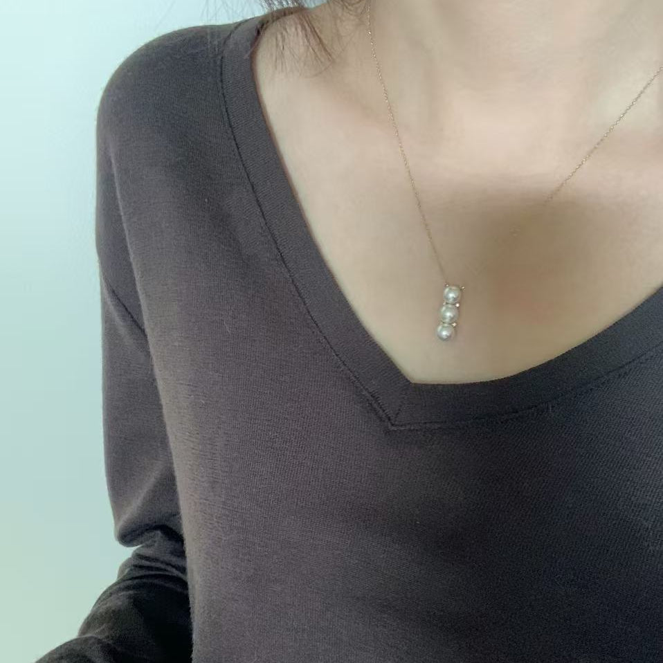 18K Gold Akoya Pearl & Diamond Pea Necklace