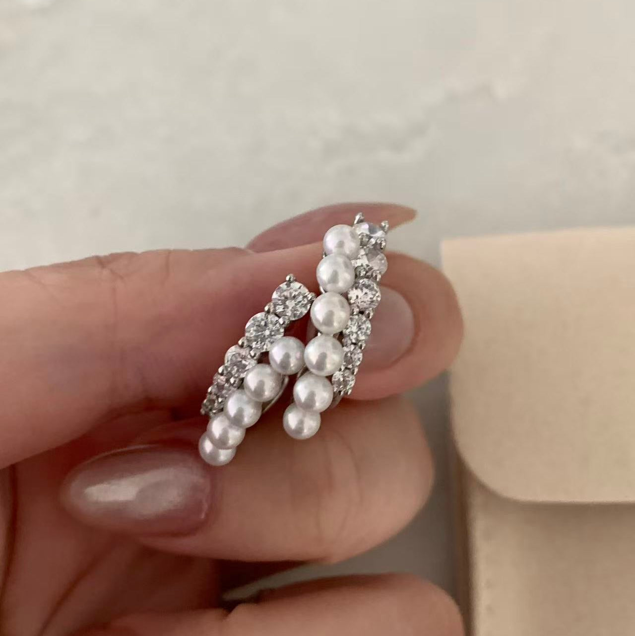 Double Row Zircon Freshwater Pearl Earrings