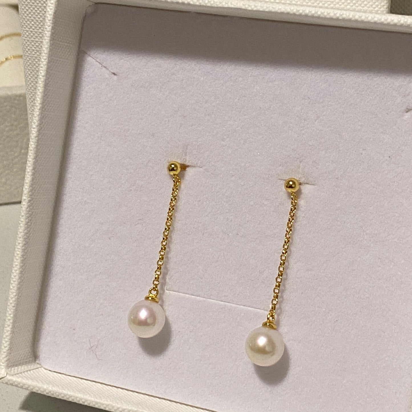 Long Threader Freshwater Pearl Earrings - Gold FESG7580