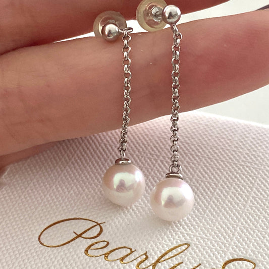 Long Threader Freshwater Pearl Earrings - Silver FES7580