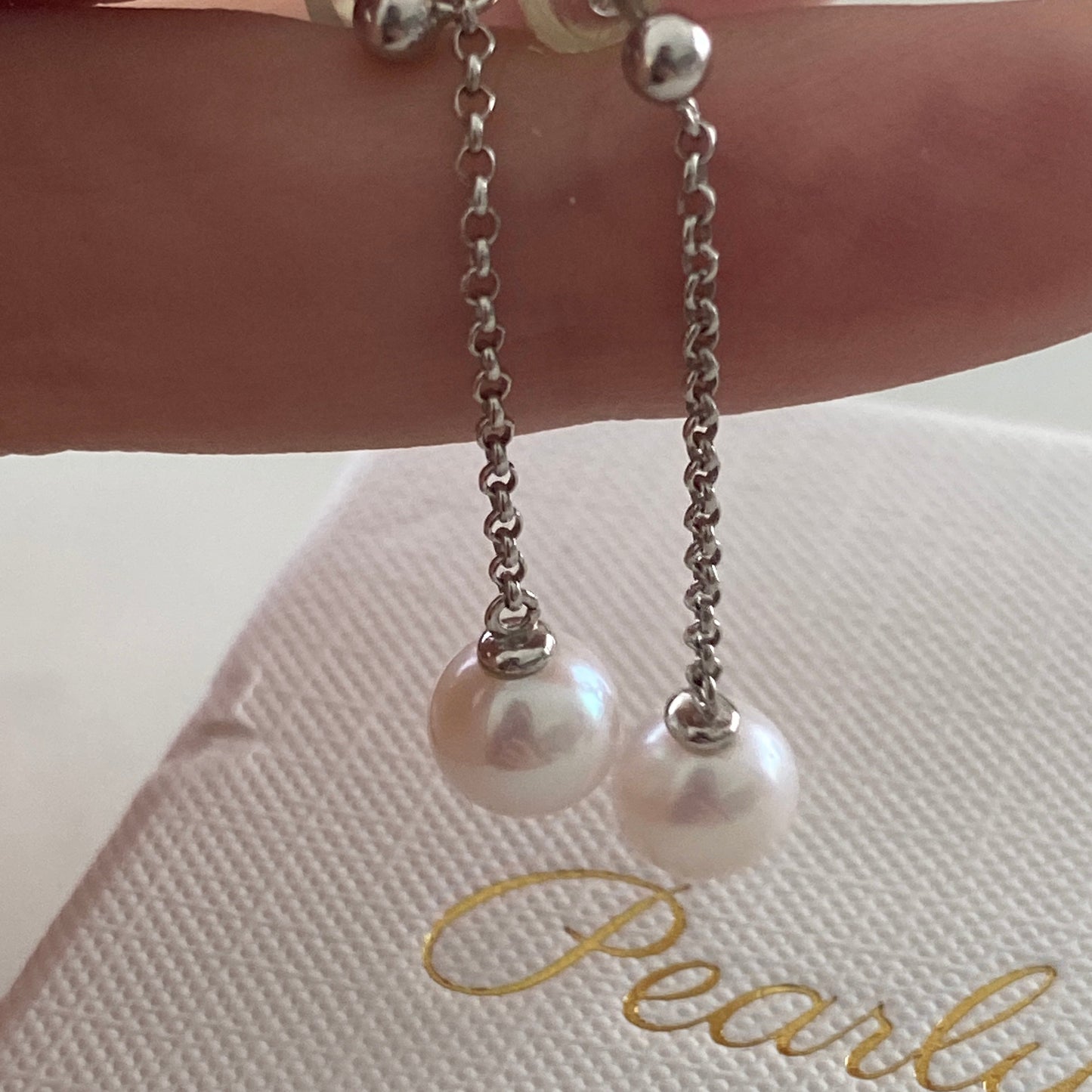 Long Threader Freshwater Pearl Earrings - Silver FES7580