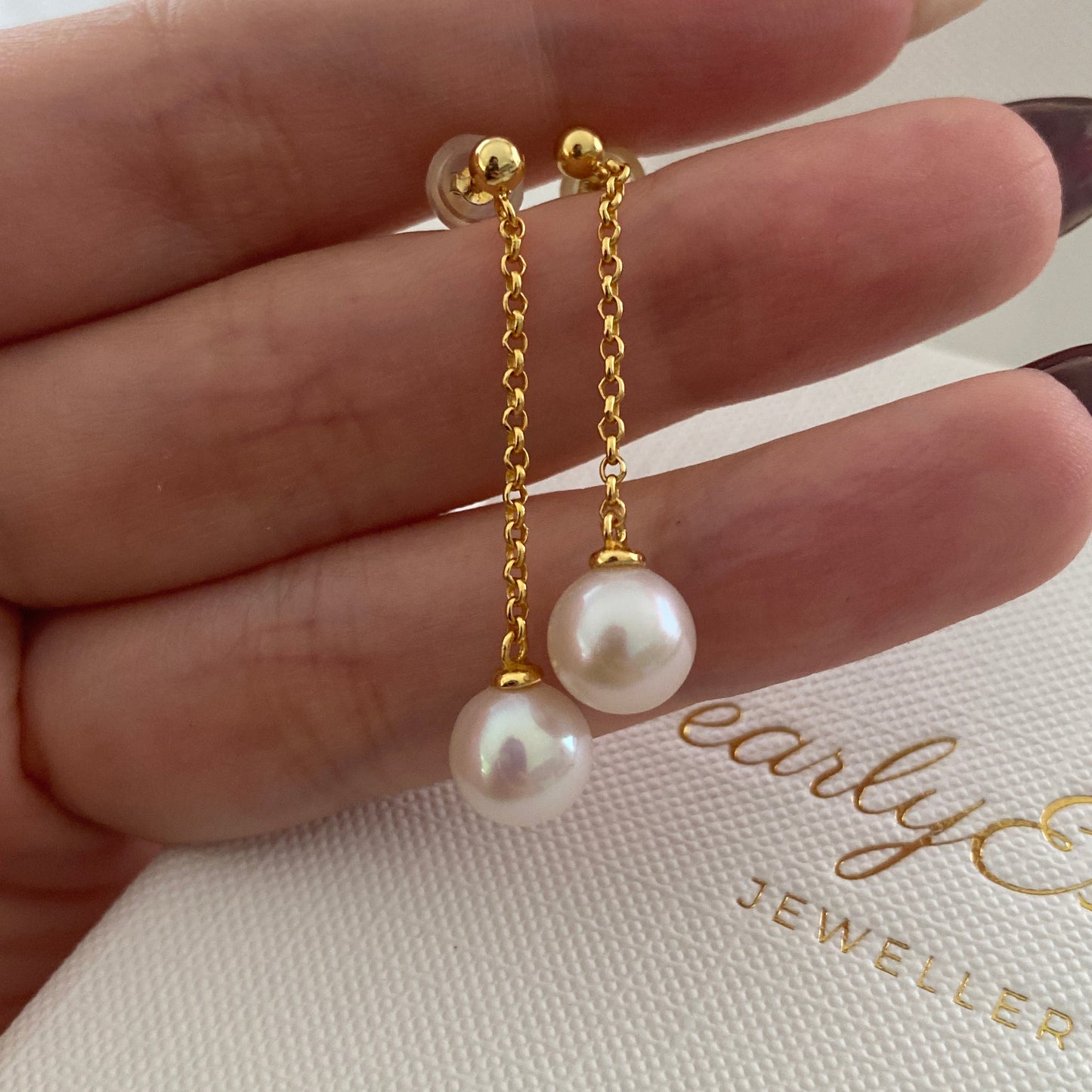 Long Threader Freshwater Pearl Earrings - Gold FESG7580