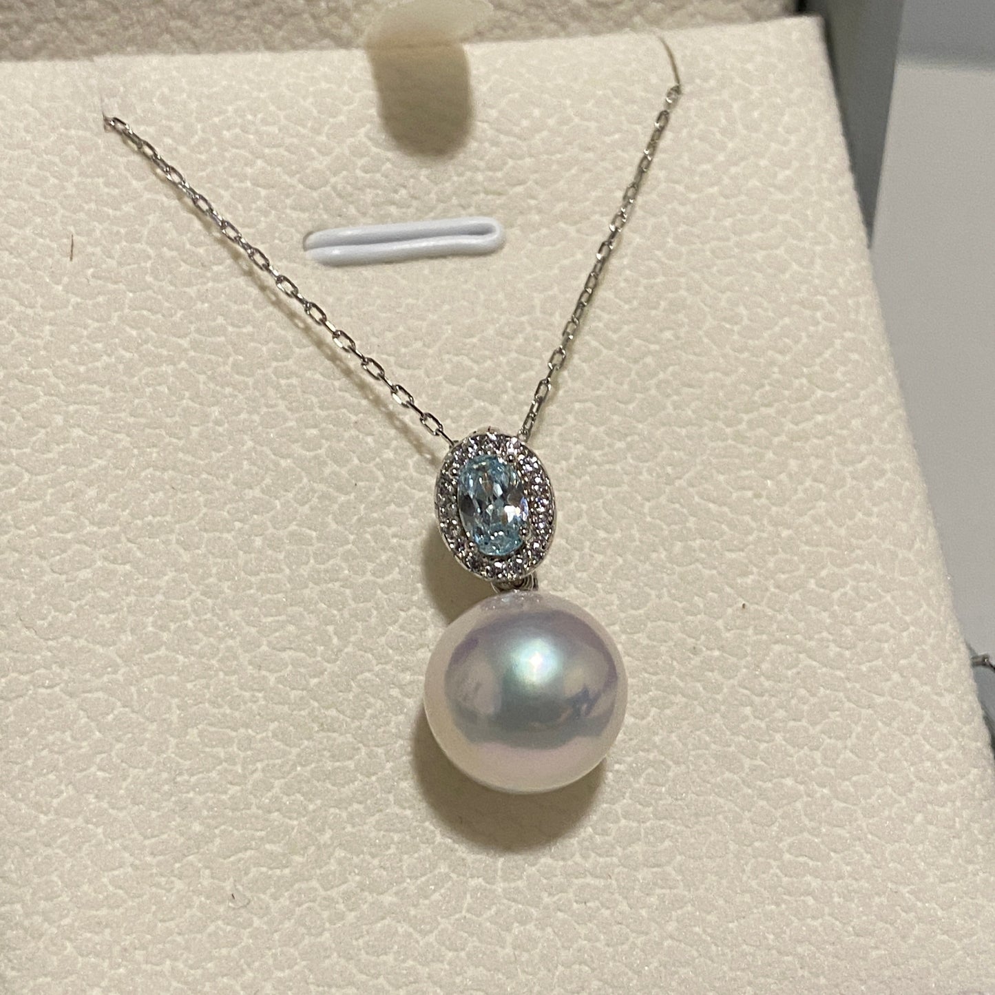 Aquamarine Zirconia Freshwater Pearl Necklace FNS0012