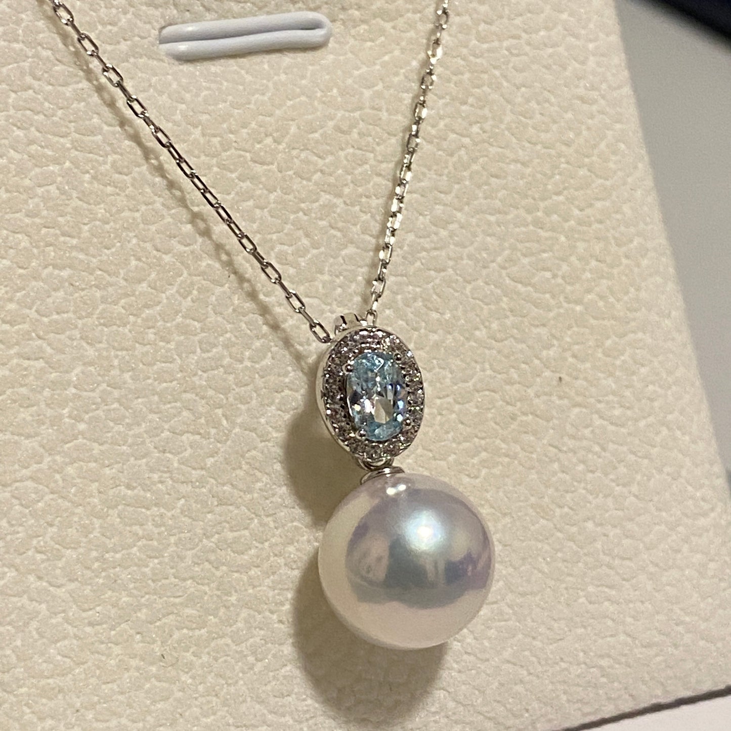 Aquamarine Zirconia Freshwater Pearl Necklace FNS0012
