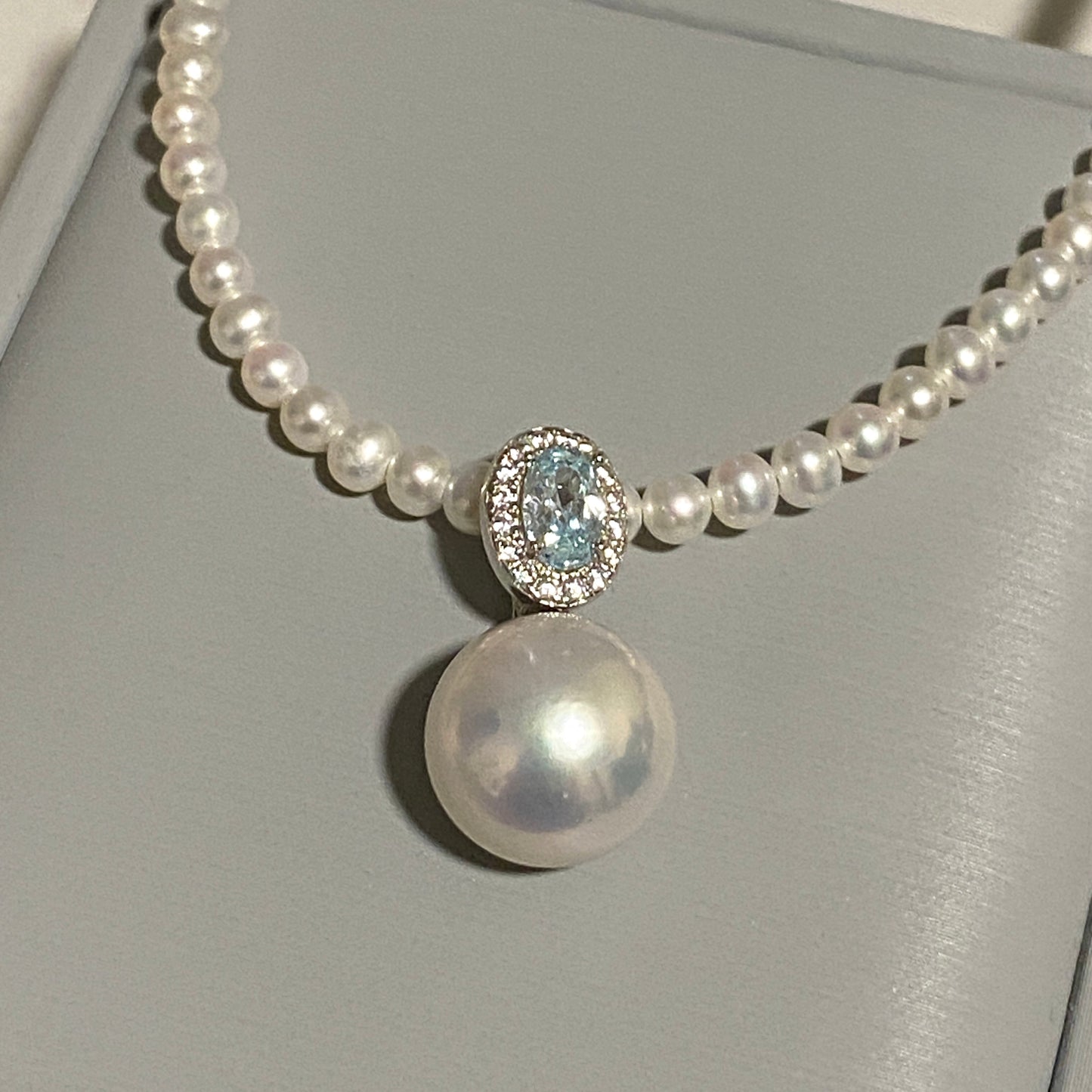 Aquamarine Zirconia Freshwater Pearl Necklace FNS0012