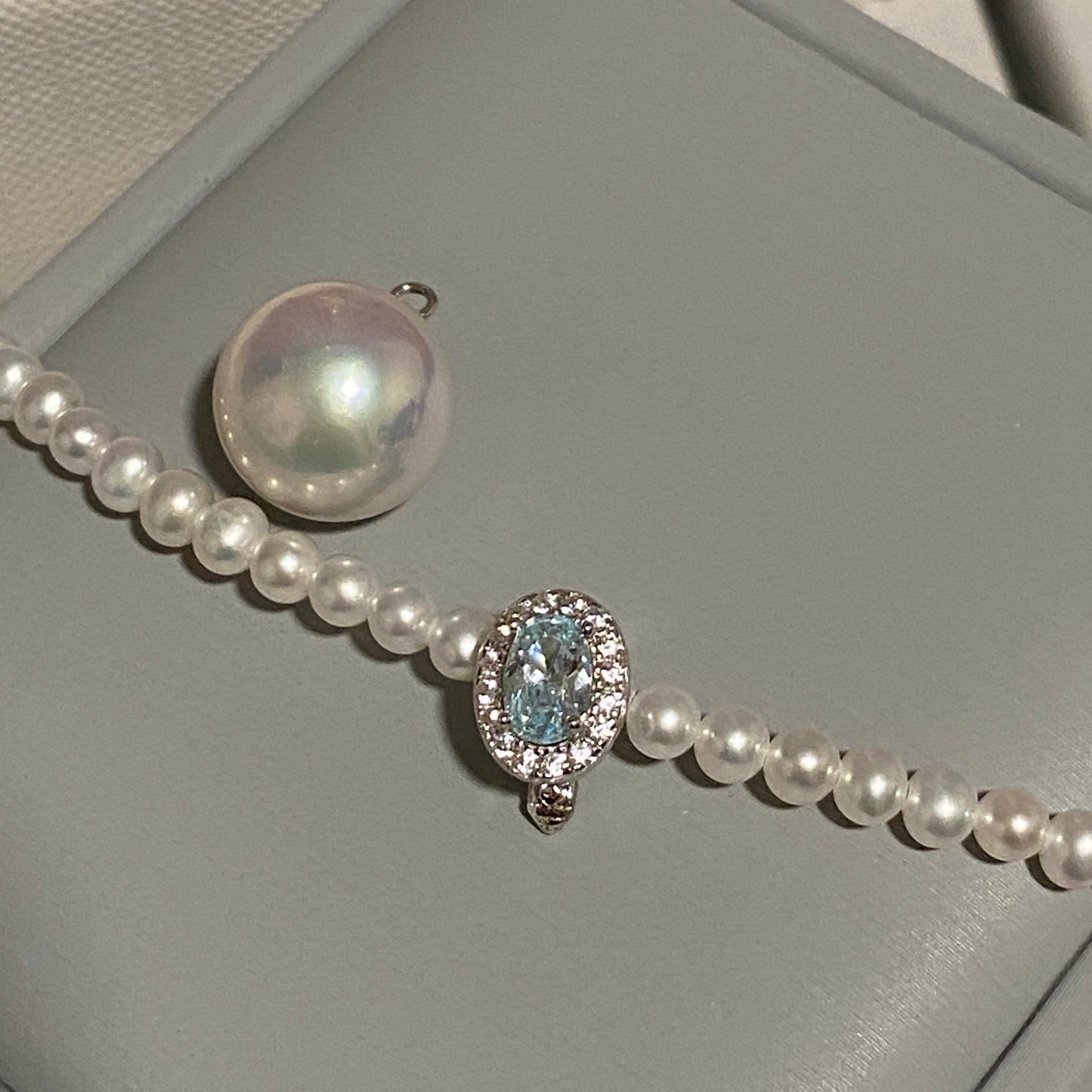 Aquamarine Zirconia Freshwater Pearl Necklace FNS0012