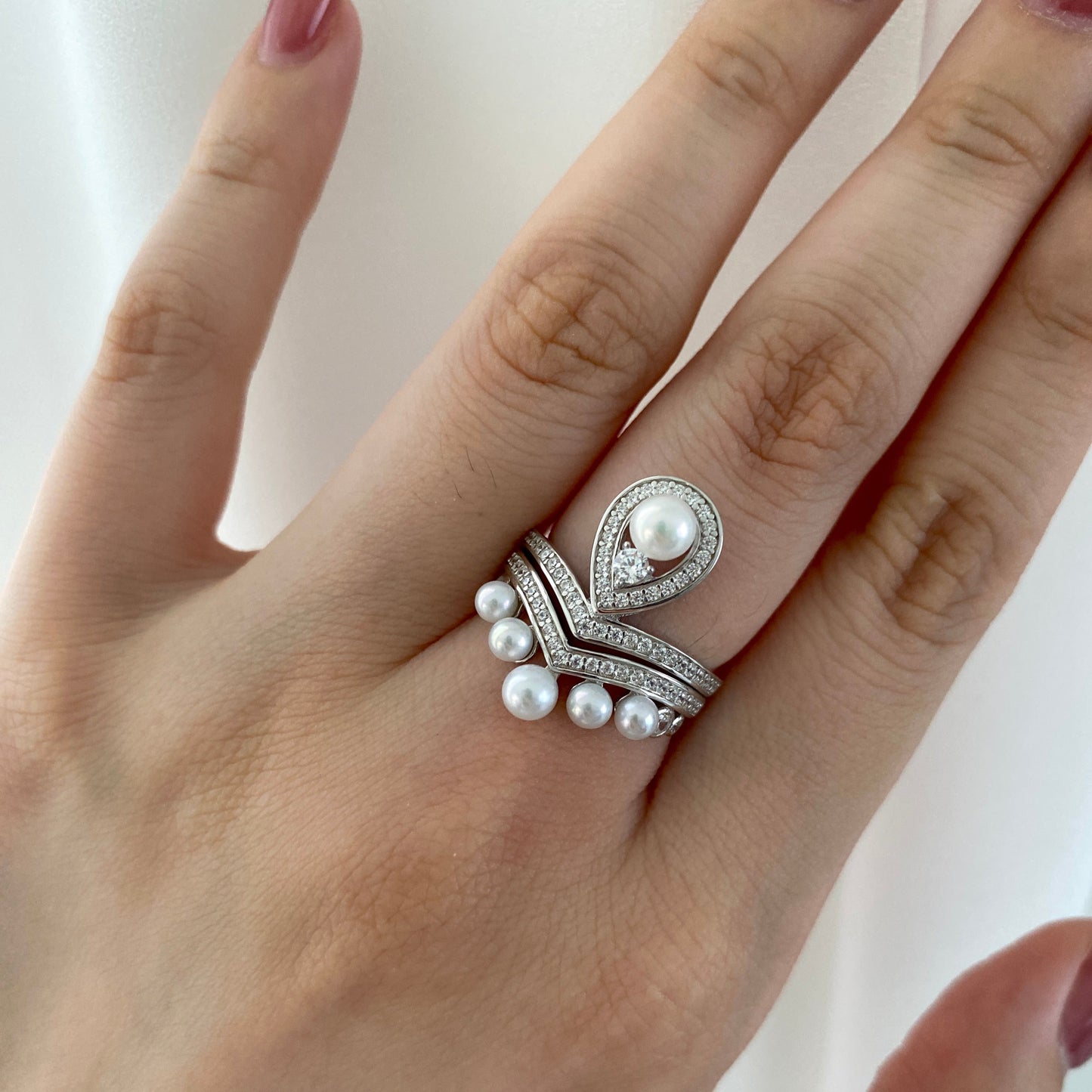 (Pre-order) Aurora Crown Freshwater Pearl Ring Sets FRS3550