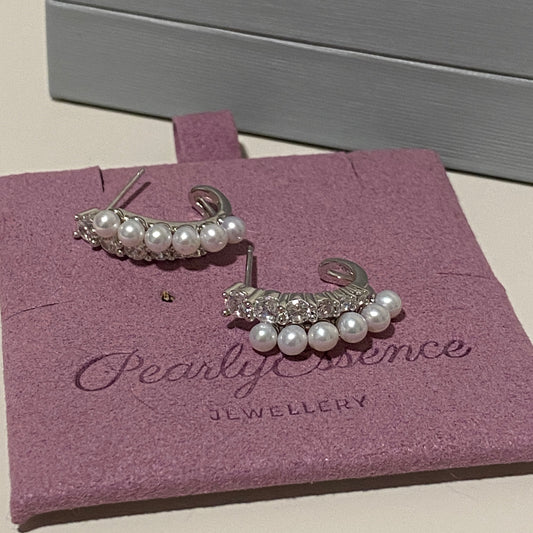 Double Row Zircon Freshwater Pearl Earrings FESZ3500