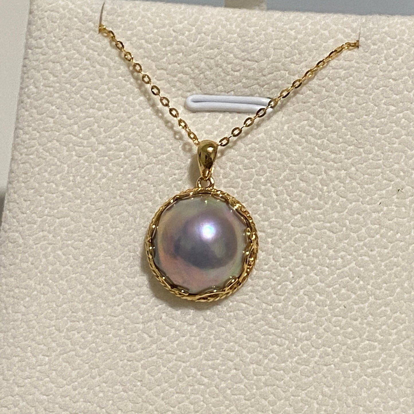 18K Gold Blue Iridescent Mabe Saltwater Pearl Necklace MSP18K1617
