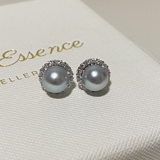 (Pre-order) 7-8mm Sunflower Akoya Grey Pearl Earrings AES0708