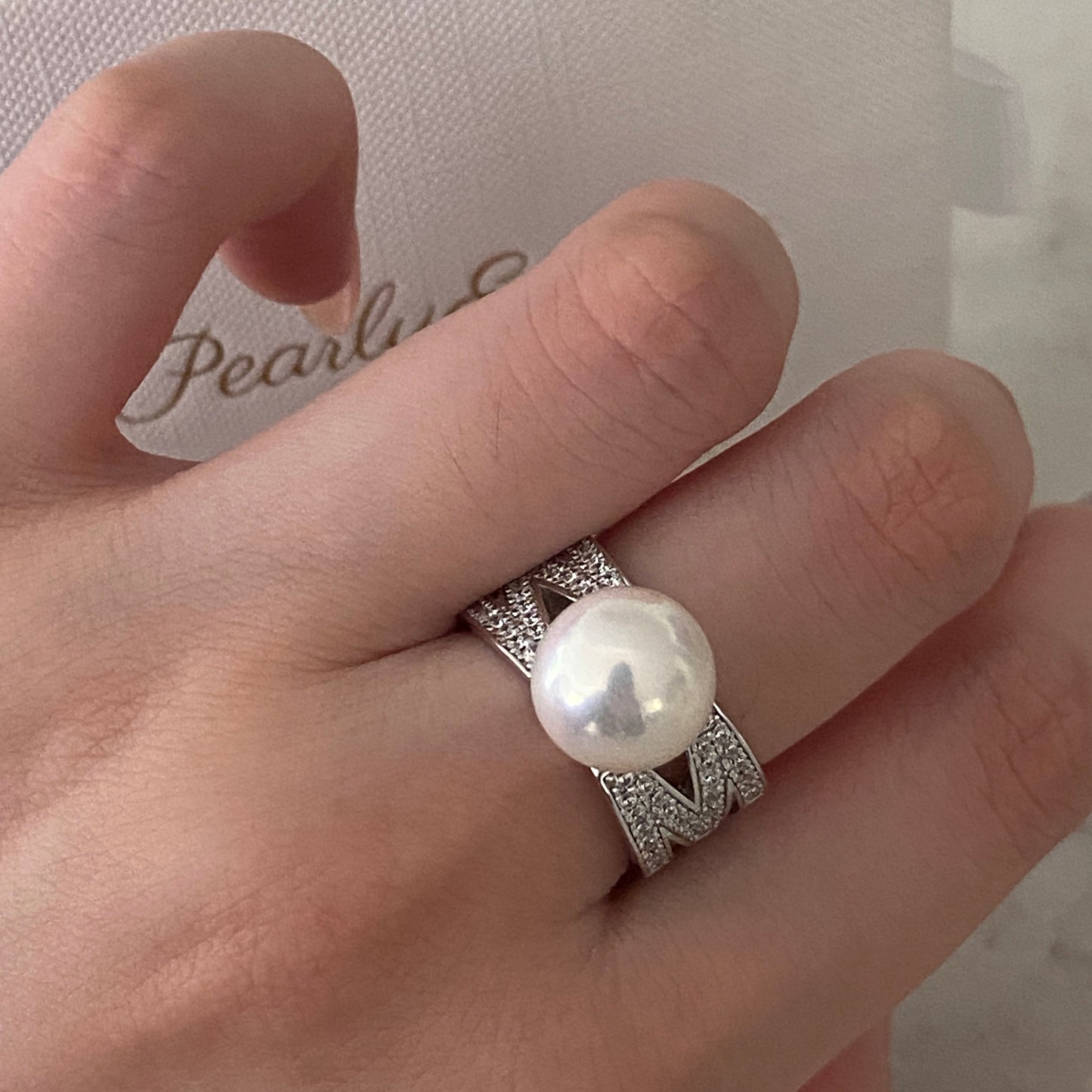 M Shape Aurora Freshwater Pearl Ring FRS1095