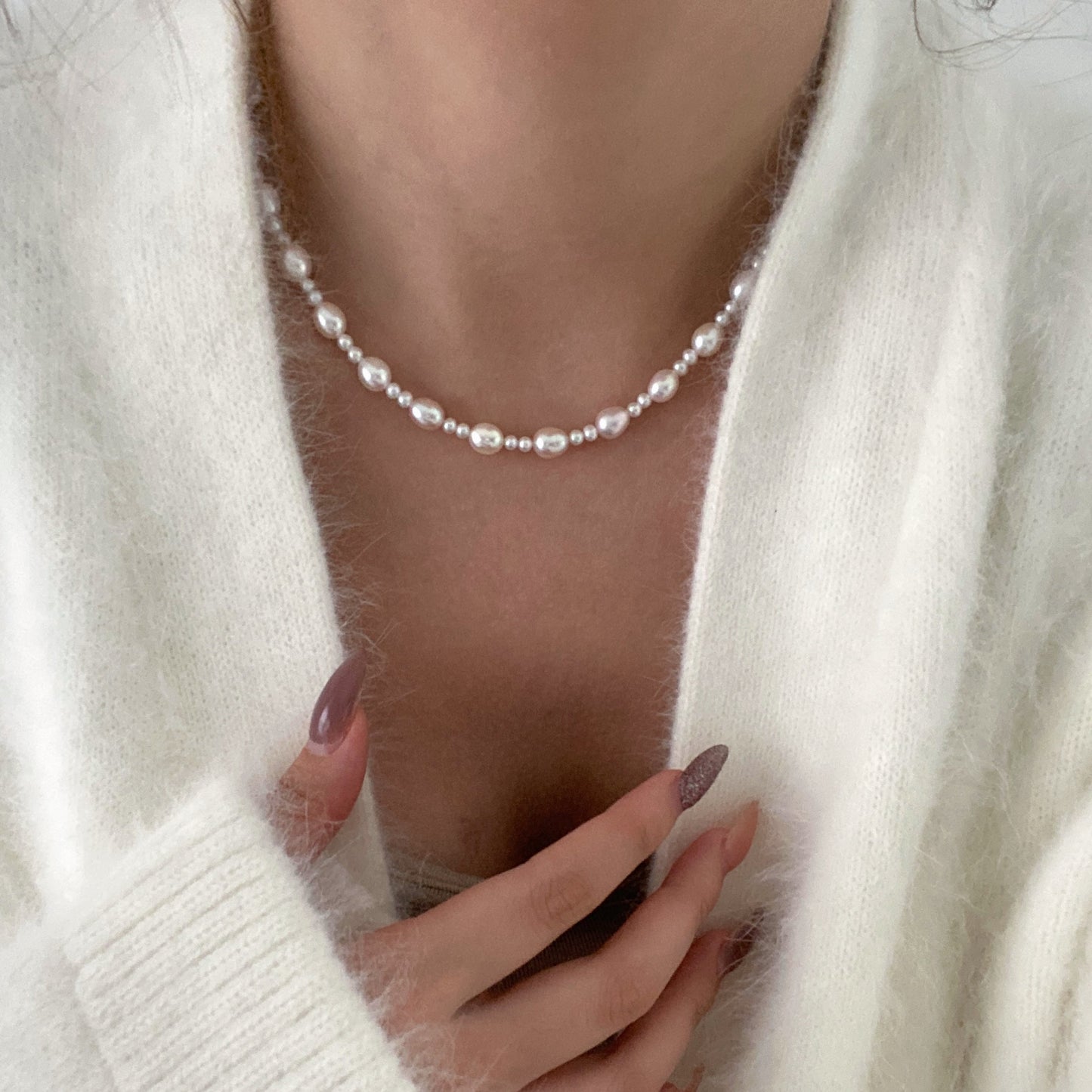 Aurora Freshwater Rice Pearl Design Necklace FNS3565