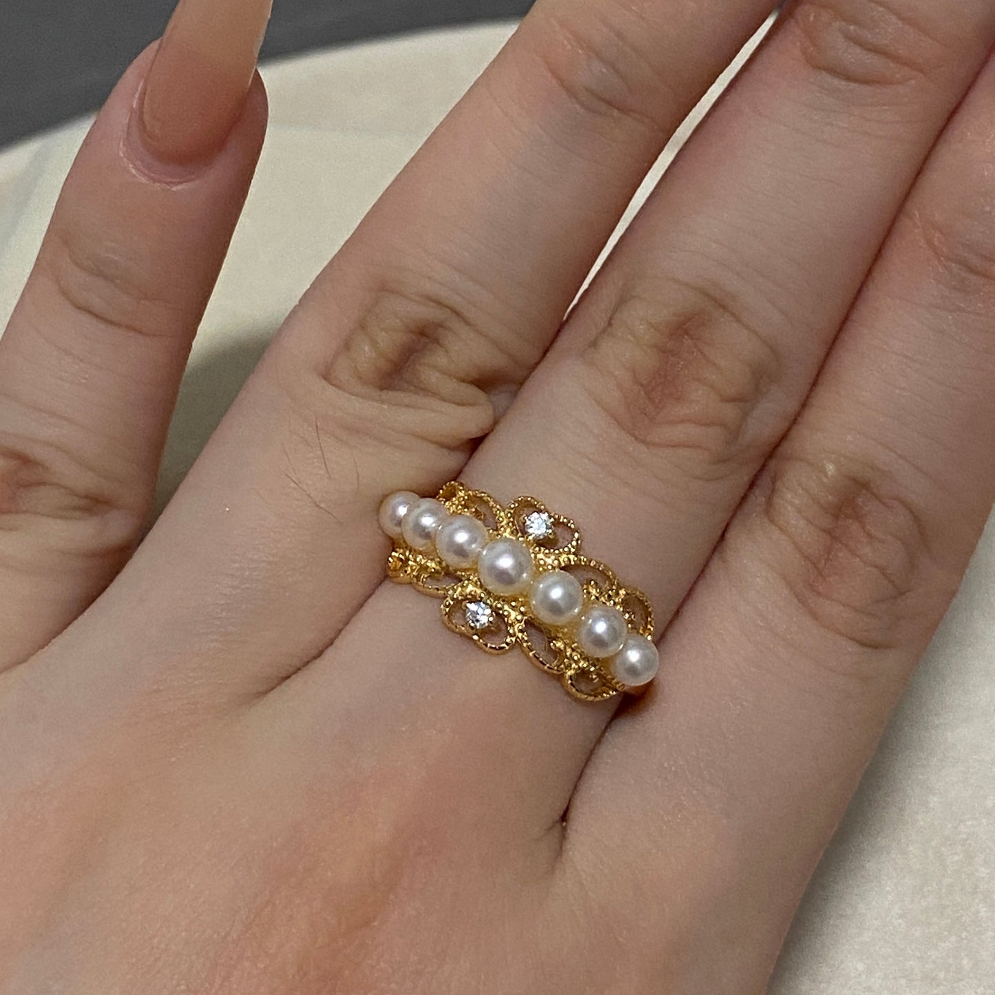 (Pre-order) 3.5-4mm Vintage Lace Freshwater Pearl Ring FRS0354