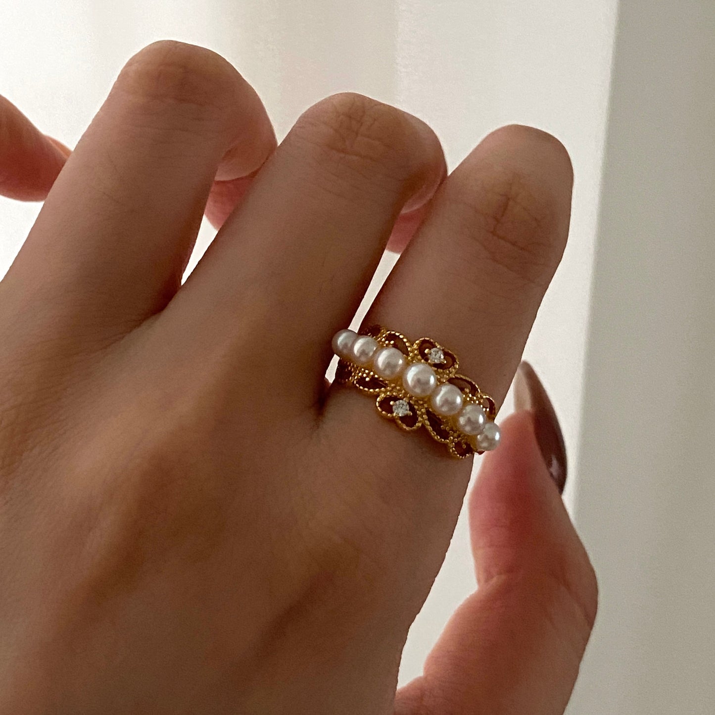 (Pre-order) 3.5-4mm Vintage Lace Freshwater Pearl Ring FRS0354