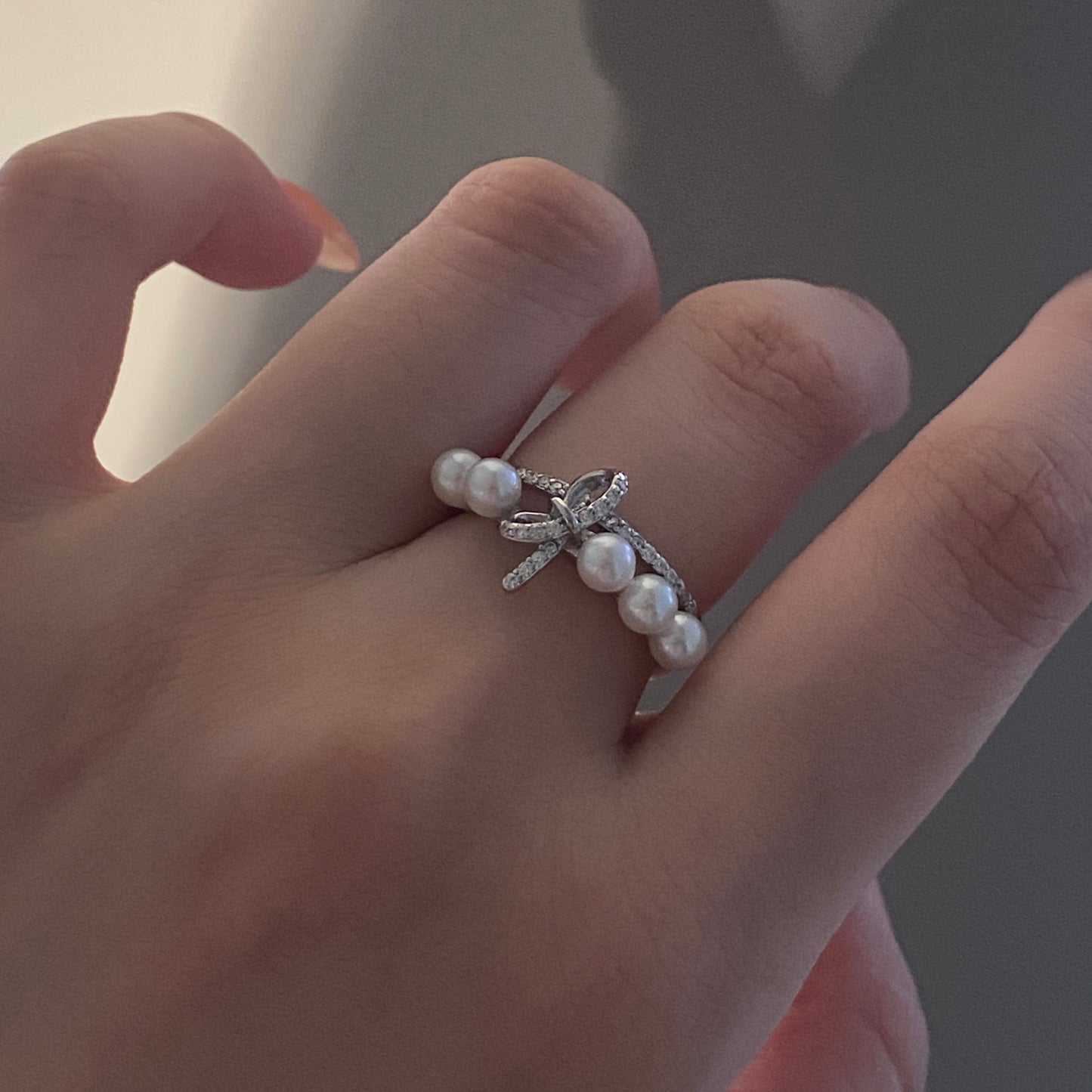 (Pre-order) Little Bow Freshwater Pearl Ring FRSS0040