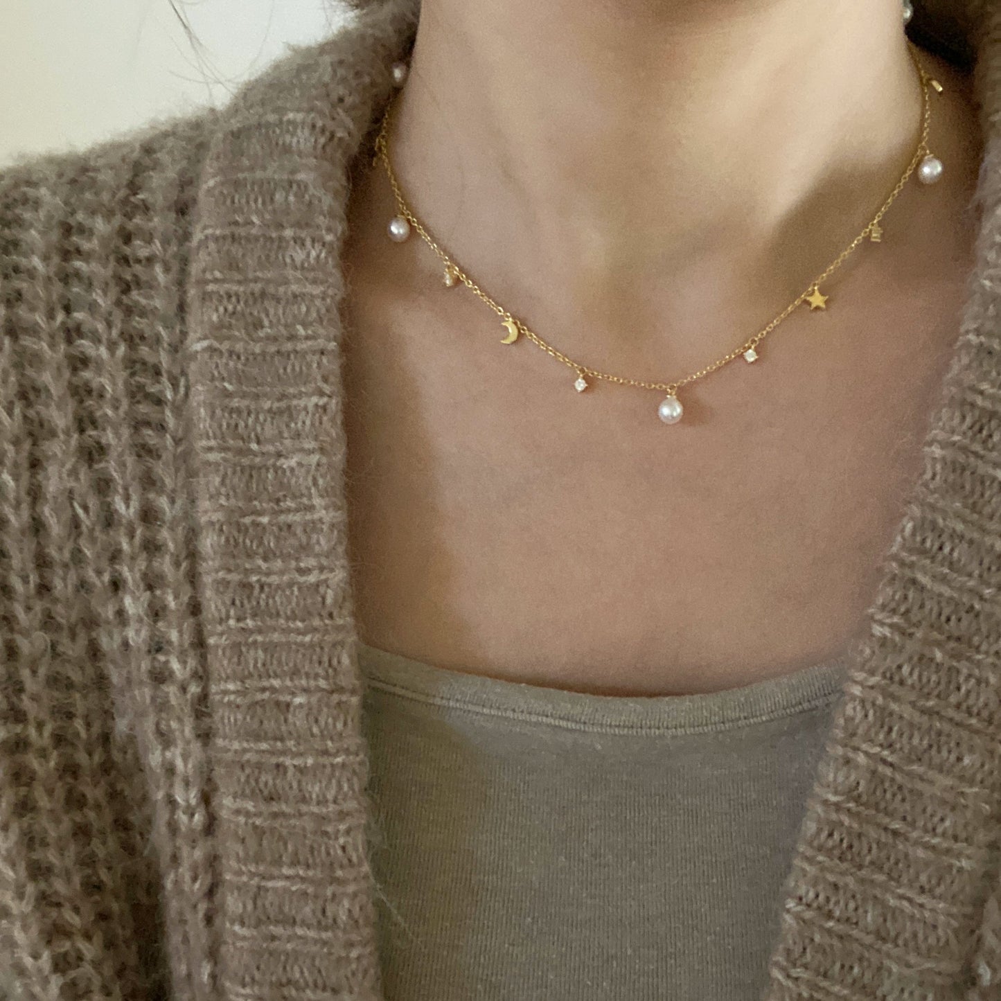 5.5-6mm Starry Sky Freshwater Necklace - Gold