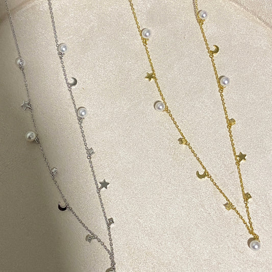 5.5-6mm Starry Sky Freshwater Necklace - Gold FNSG0556