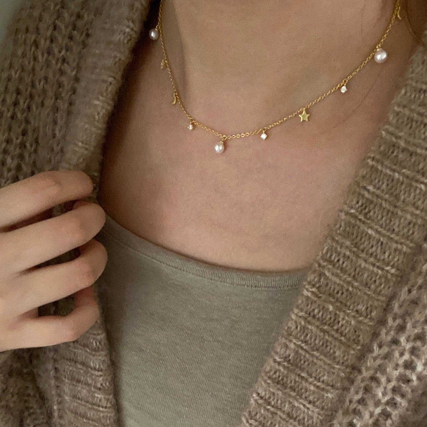 5.5-6mm Starry Sky Freshwater Necklace - Gold FNSG0556