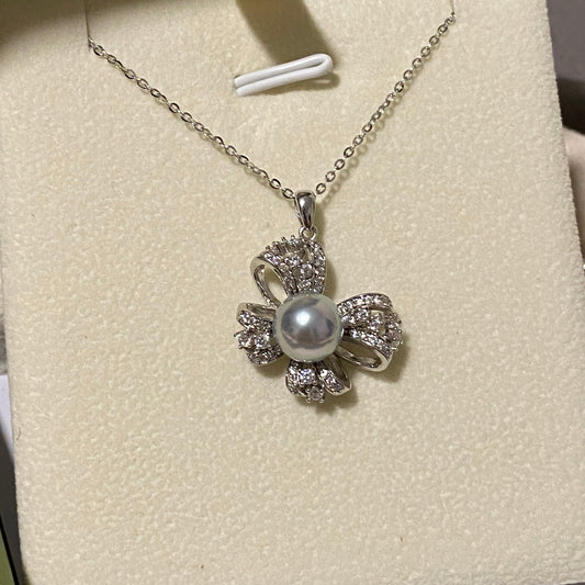 (Pre-order) 8.5mm Bow-knot Akoya Gray Pearl Necklace ANS0085