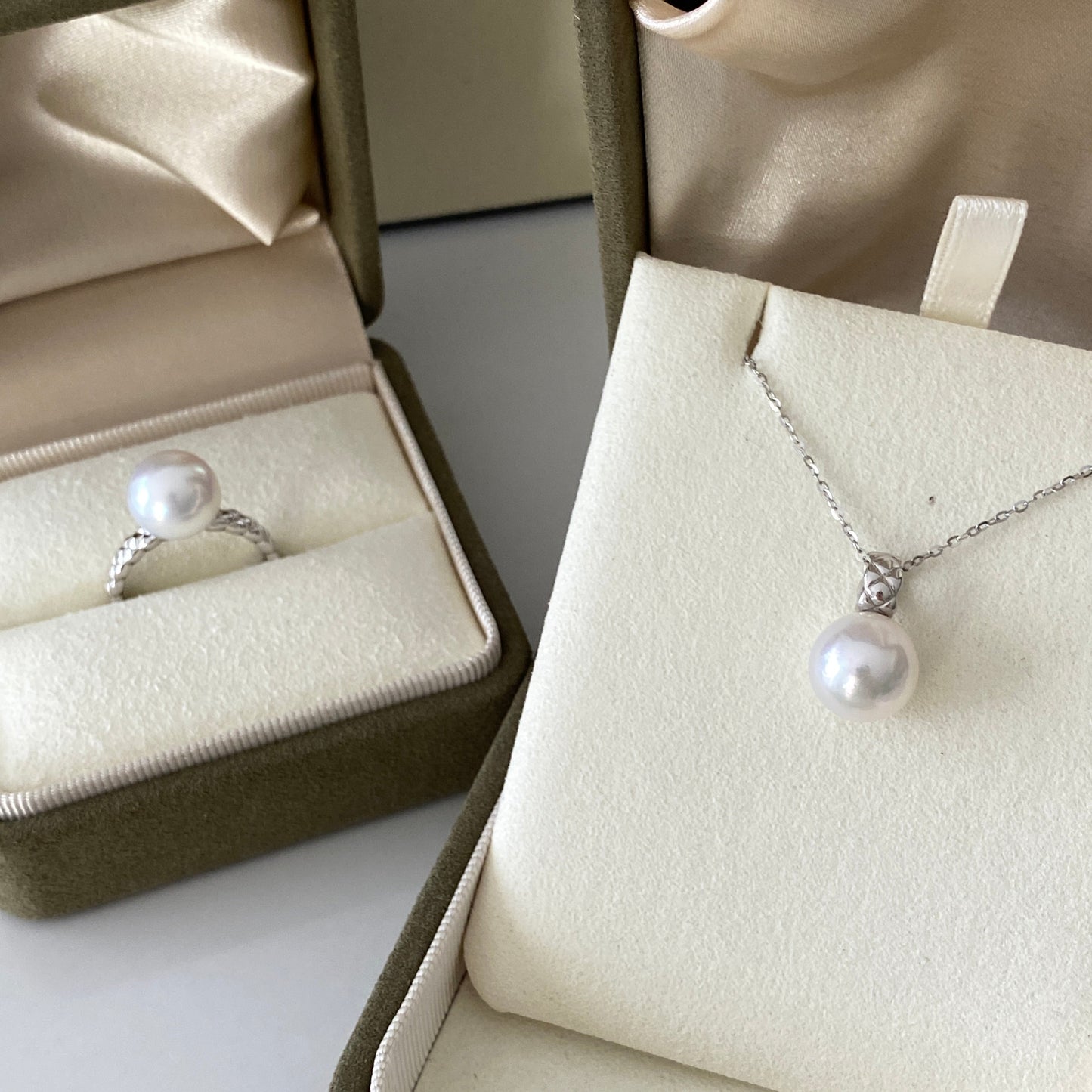 18K White Gold Diamond Pattern Australian South Sea Pearl Sets ASPPS002