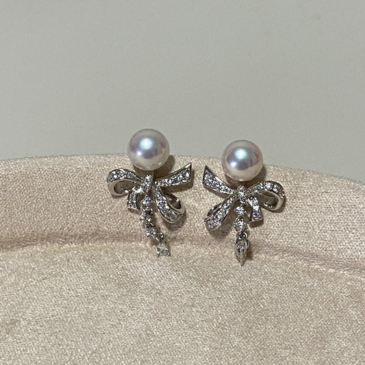 (Pre-order) 8mm Tassel Bow Freshwater Pearl Earrings FES0008
