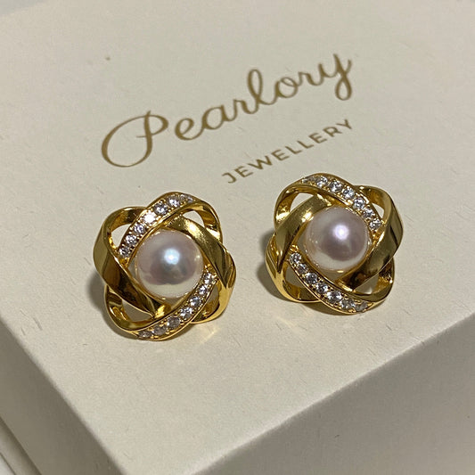 (Pre-order) 7.5-8mm Ribbon Akoya Pearl Earrings AESG7980