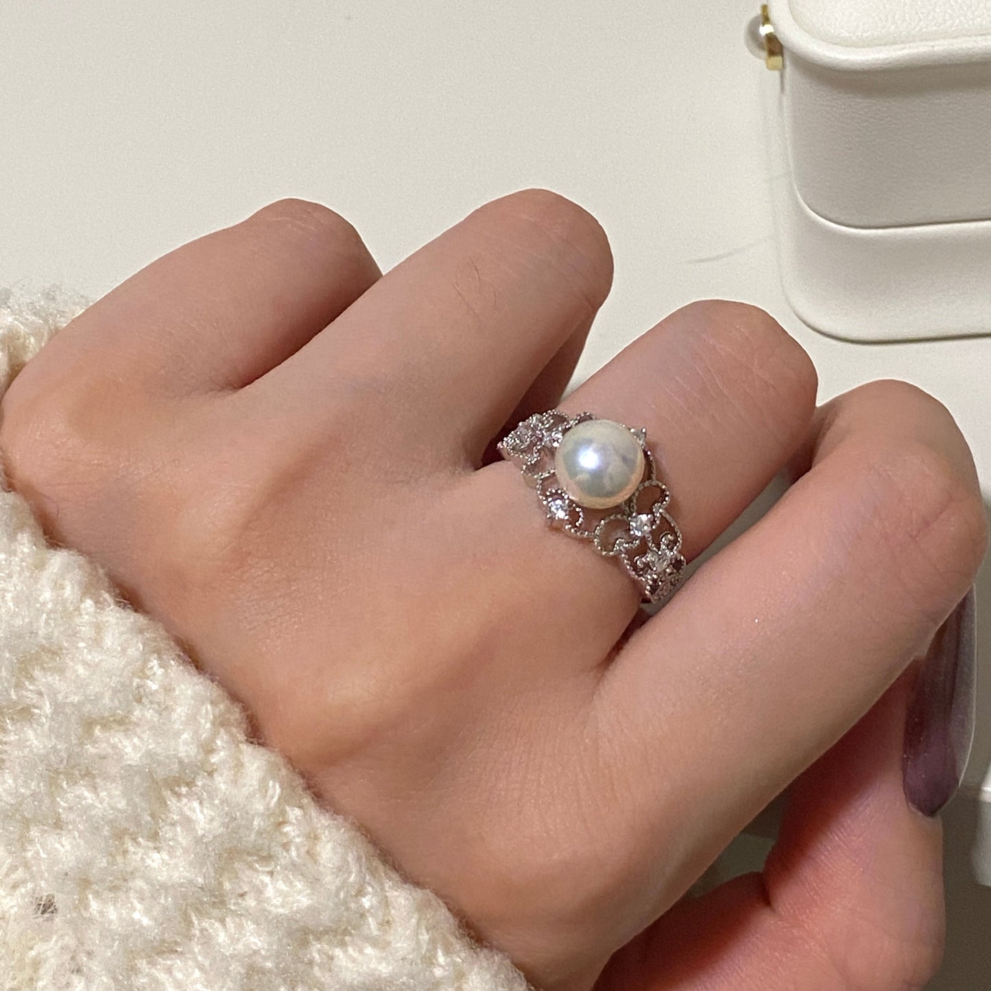 7-8mm Lace-Inspired Freshwater Pearl Ring FRS7700