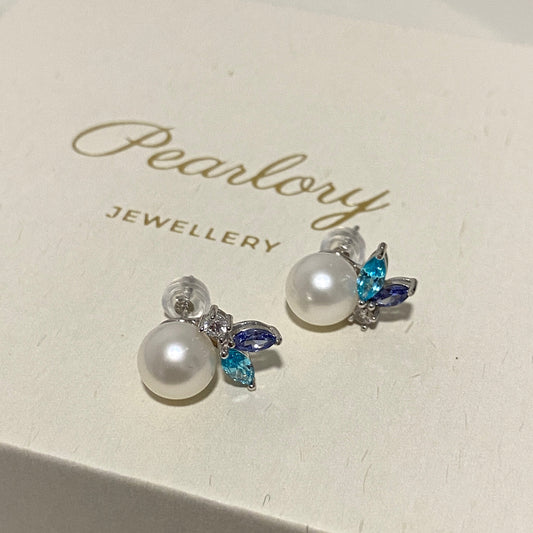 Blue Leaf Freshwater Pearl Earrings FESZ0900