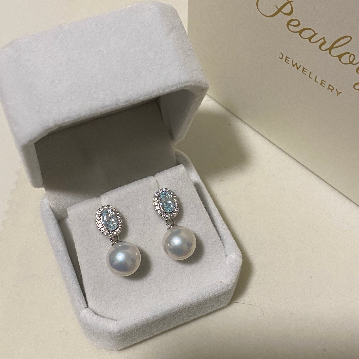 (Pre-order) 9-10mm Aquamarine Zircon Freshwater Pearl Earrings FES0970