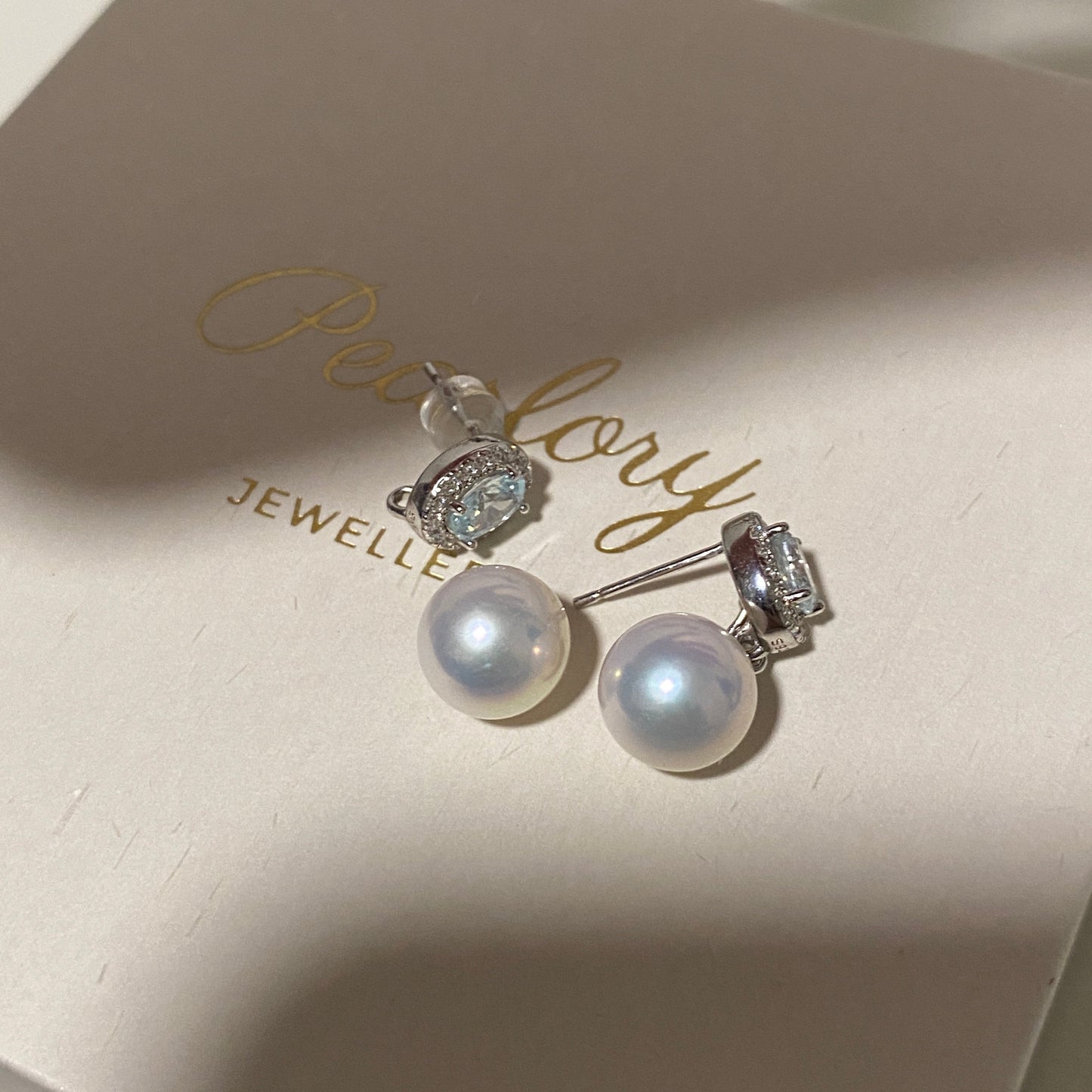 (Pre-order) 9-10mm Aquamarine Zircon Freshwater Pearl Earrings FES0970