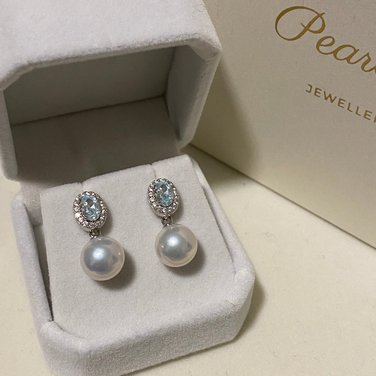 (Pre-order) 9-10mm Aquamarine Zircon Freshwater Pearl Earrings FES0970