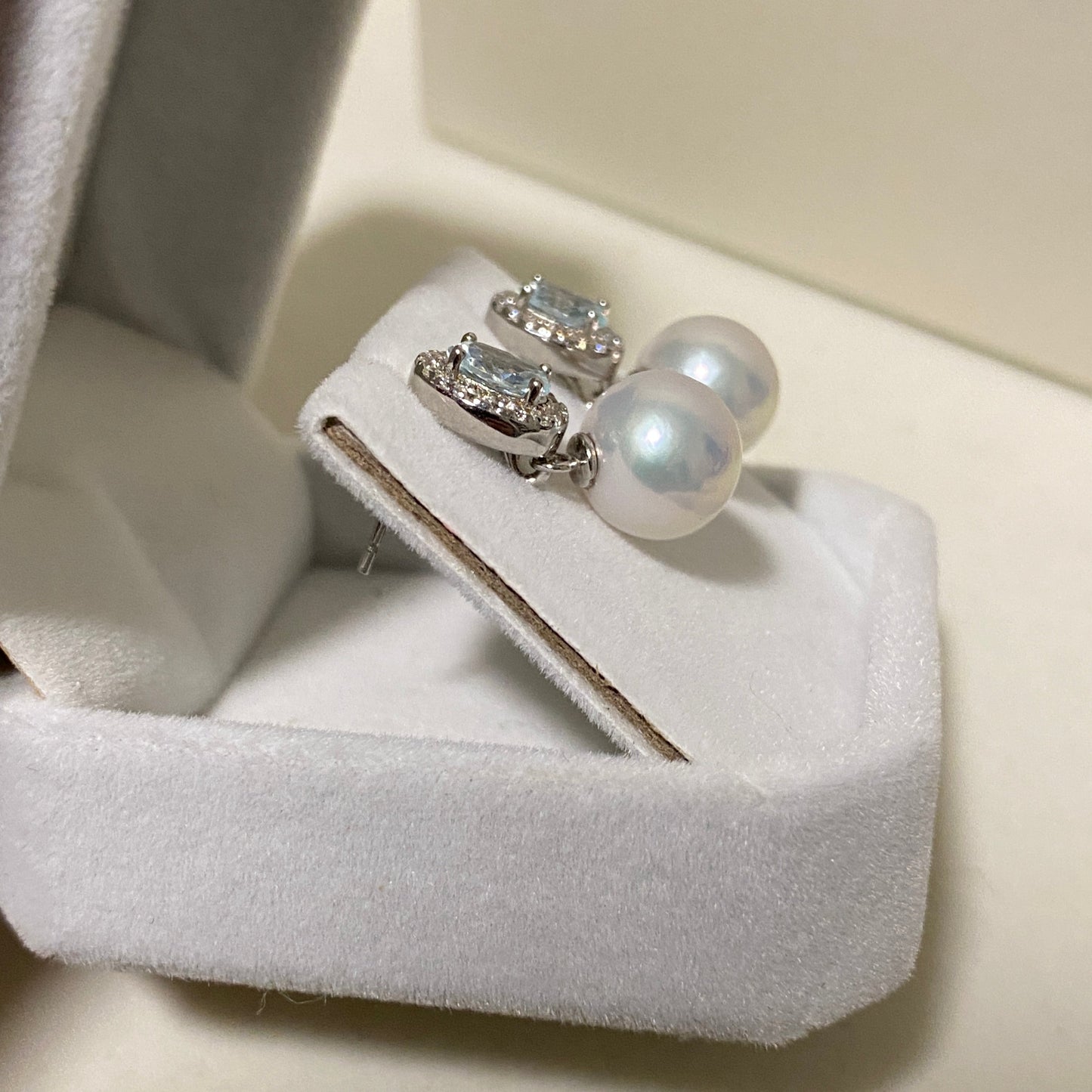 (Pre-order) 9-10mm Aquamarine Zircon Freshwater Pearl Earrings FES0970