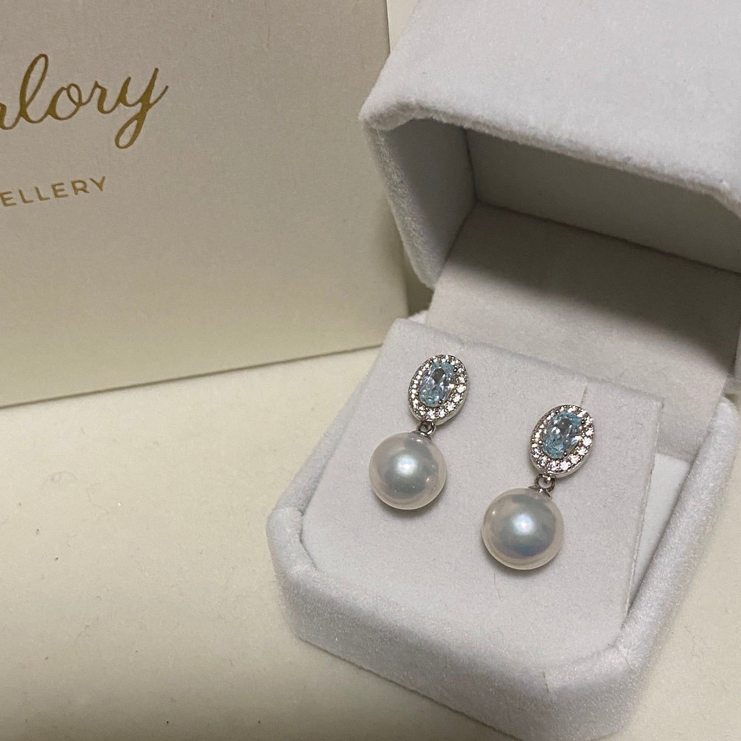 (Pre-order) 9-10mm Aquamarine Zircon Freshwater Pearl Earrings FES0970