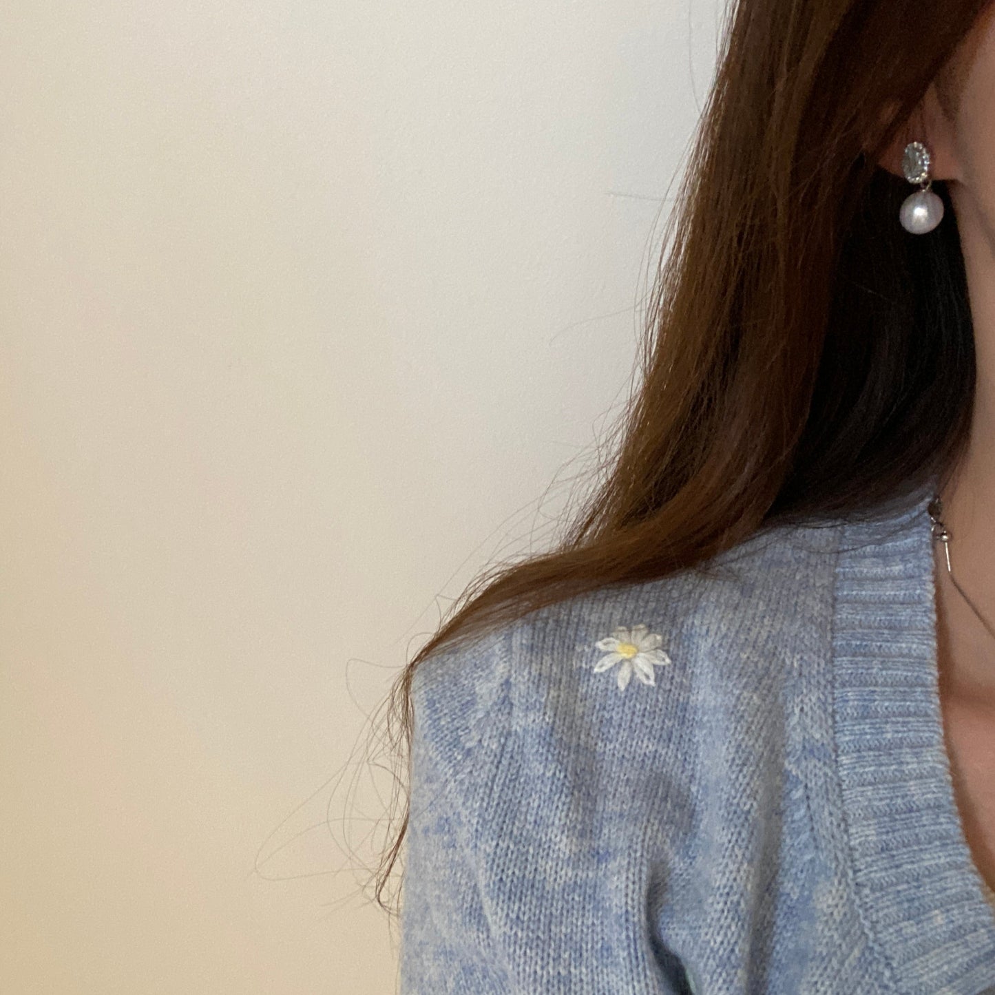 (Pre-order) 9-10mm Aquamarine Zircon Freshwater Pearl Earrings FES0970